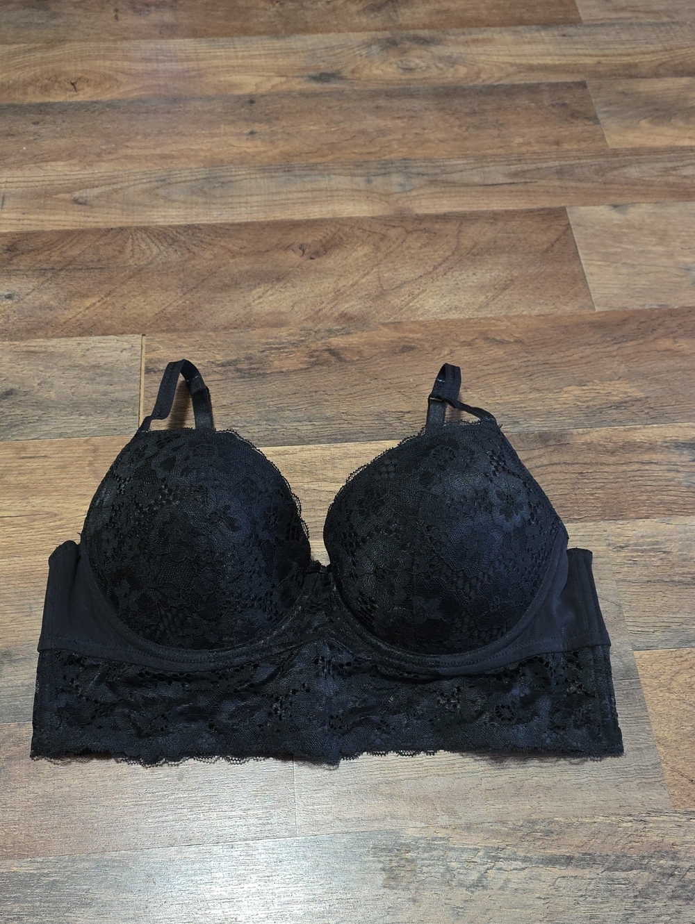 Adore Me Black Lace Longline Padded Bra